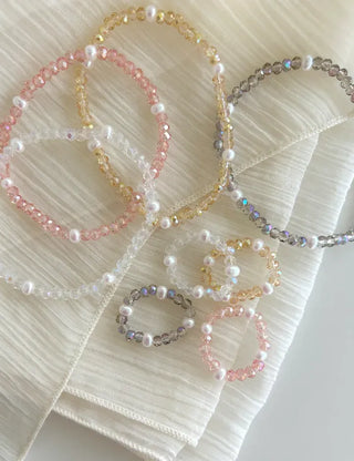 Luminous Handmade Pearl Aurora Transparent Bead Ring Beach Look