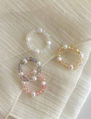 Luminous Handmade Pearl Aurora Transparent Bead Ring Beach Look