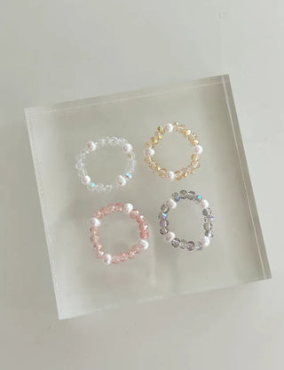 Luminous Handmade Pearl Aurora Transparent Bead Ring Beach Look