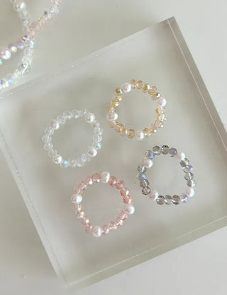 Luminous Handmade Pearl Aurora Transparent Bead Ring Beach Look