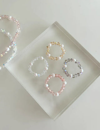 Luminous Handmade Pearl Aurora Transparent Bead Ring Beach Look