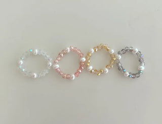 Luminous Handmade Pearl Aurora Transparent Bead Ring Beach Look