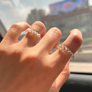 Luminous Handmade Pearl Aurora Transparent Bead Ring Beach Look
