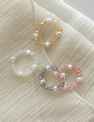 Luminous Handmade Pearl Aurora Transparent Bead Ring Beach Look