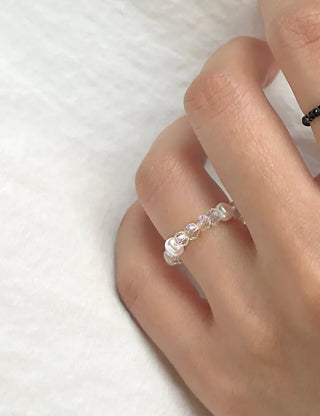 Luminous Handmade Pearl Aurora Transparent Bead Ring Beach Look