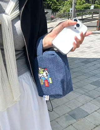 Authentic Snoopy Denim Tote Bag Pouch Mini Bag