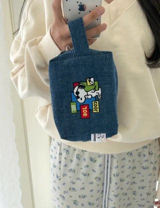 Authentic Snoopy Denim Tote Bag Pouch Mini Bag