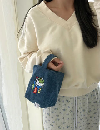 Authentic Snoopy Denim Tote Bag Pouch Mini Bag