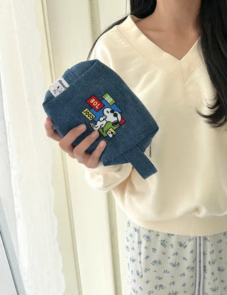 Authentic Snoopy Denim Tote Bag Pouch Mini Bag