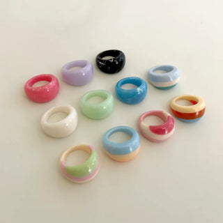 Macaron Fashion Ring Acrylic Bold Marble Formica Ring