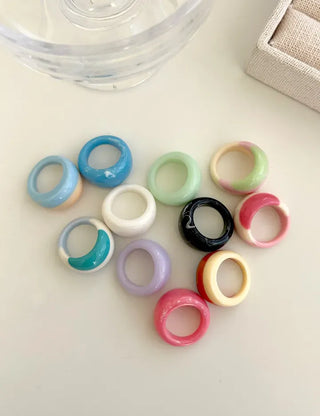 Macaron Fashion Ring Acrylic Bold Marble Formica Ring