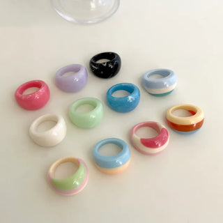 Macaron Fashion Ring Acrylic Bold Marble Formica Ring