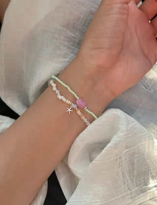Swimsuit Outfit White Jade Silver Ball Bead Bracelet Pastel