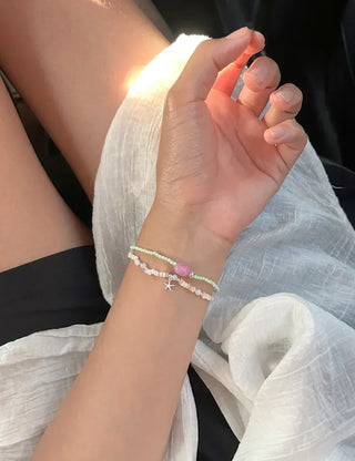Swimsuit Outfit White Jade Silver Ball Bead Bracelet Pastel