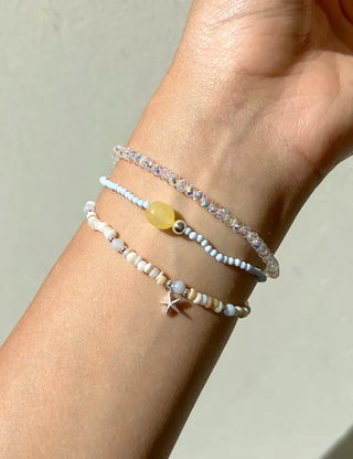 Swimsuit Outfit White Jade Silver Ball Bead Bracelet Pastel