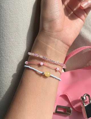 Swimsuit Outfit White Jade Silver Ball Bead Bracelet Pastel