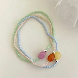 Swimsuit Outfit White Jade Silver Ball Bead Bracelet Pastel