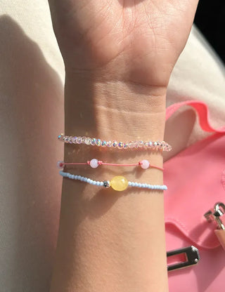 Swimsuit Outfit White Jade Silver Ball Bead Bracelet Pastel