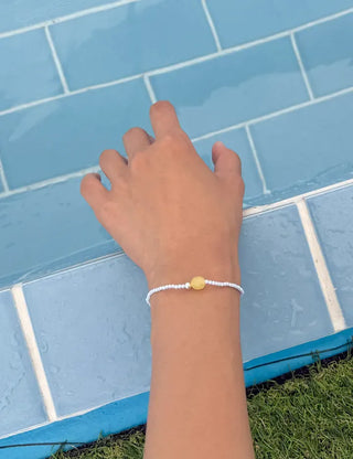 Swimsuit Outfit White Jade Silver Ball Bead Bracelet Pastel