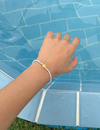 Swimsuit Outfit White Jade Silver Ball Bead Bracelet Pastel