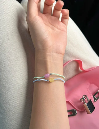Swimsuit Outfit White Jade Silver Ball Bead Bracelet Pastel
