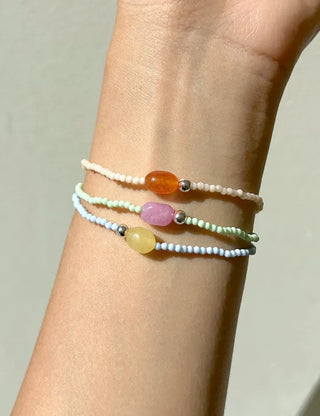 Swimsuit Outfit White Jade Silver Ball Bead Bracelet Pastel