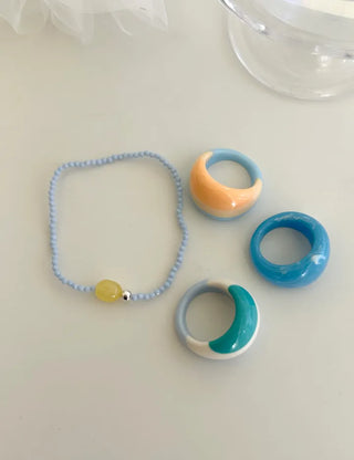 Swimsuit Outfit White Jade Silver Ball Bead Bracelet Pastel