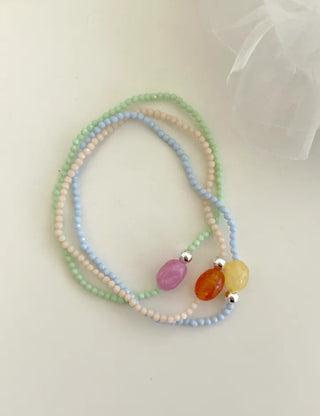 Swimsuit Outfit White Jade Silver Ball Bead Bracelet Pastel