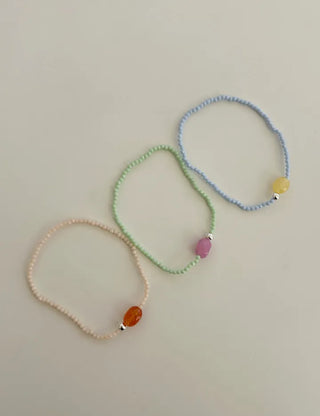 Swimsuit Outfit White Jade Silver Ball Bead Bracelet Pastel