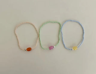 Swimsuit Outfit White Jade Silver Ball Bead Bracelet Pastel