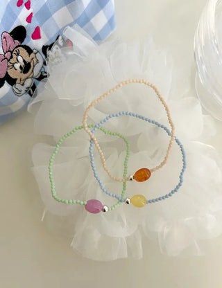 Swimsuit Outfit White Jade Silver Ball Bead Bracelet Pastel