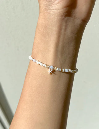 Beach Look Mother-of-Pearl 925 Silver Bracelet Beads Summer