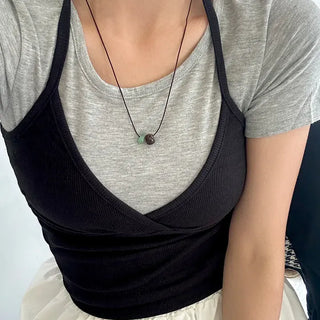 Long gemstone cord necklace, summer, adjustable length