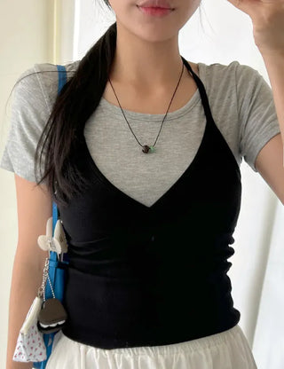 Long gemstone cord necklace, summer, adjustable length