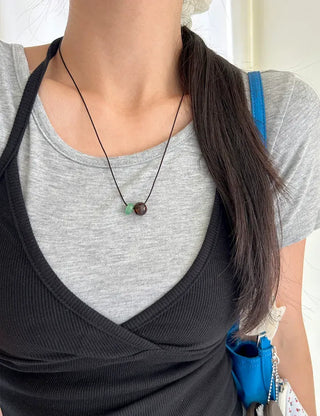 Long gemstone cord necklace, summer, adjustable length