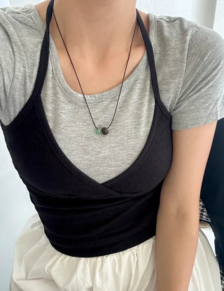 Long gemstone cord necklace, summer, adjustable length