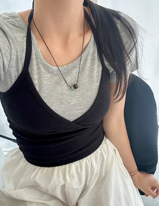 Long gemstone cord necklace, summer, adjustable length