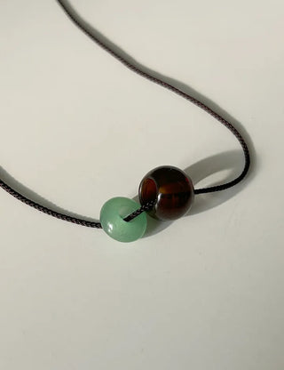 Long gemstone cord necklace, summer, adjustable length