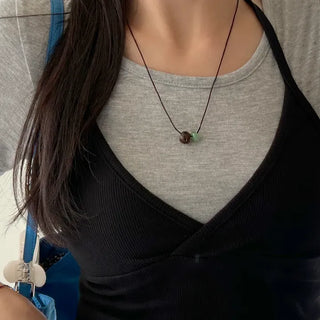 Long gemstone cord necklace, summer, adjustable length