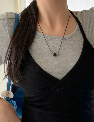 Long gemstone cord necklace, summer, adjustable length