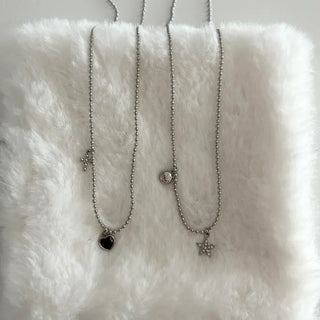 Surgical Steel Silver Ball Chain Heart Star Cubic Necklace