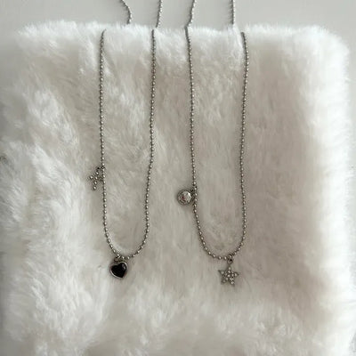 Surgical Steel Silver Ball Chain Heart Star Cubic Necklace