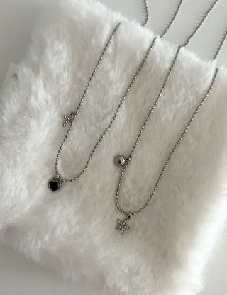 Surgical Steel Silver Ball Chain Heart Star Cubic Necklace
