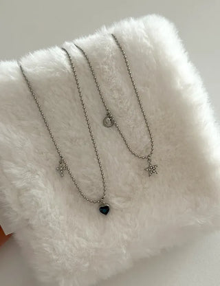 Surgical Steel Silver Ball Chain Heart Star Cubic Necklace