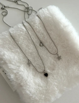 Surgical Steel Silver Ball Chain Heart Star Cubic Necklace
