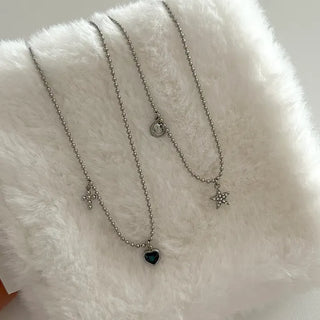 Surgical Steel Silver Ball Chain Heart Star Cubic Necklace