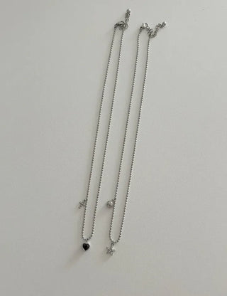 Surgical Steel Silver Ball Chain Heart Star Cubic Necklace