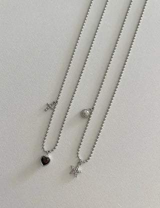 Surgical Steel Silver Ball Chain Heart Star Cubic Necklace