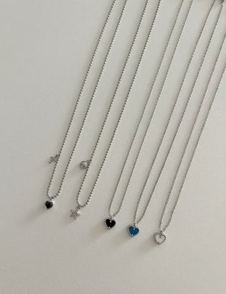 Surgical Steel Silver Ball Chain Heart Star Cubic Necklace