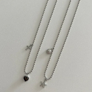 Surgical Steel Silver Ball Chain Heart Star Cubic Necklace